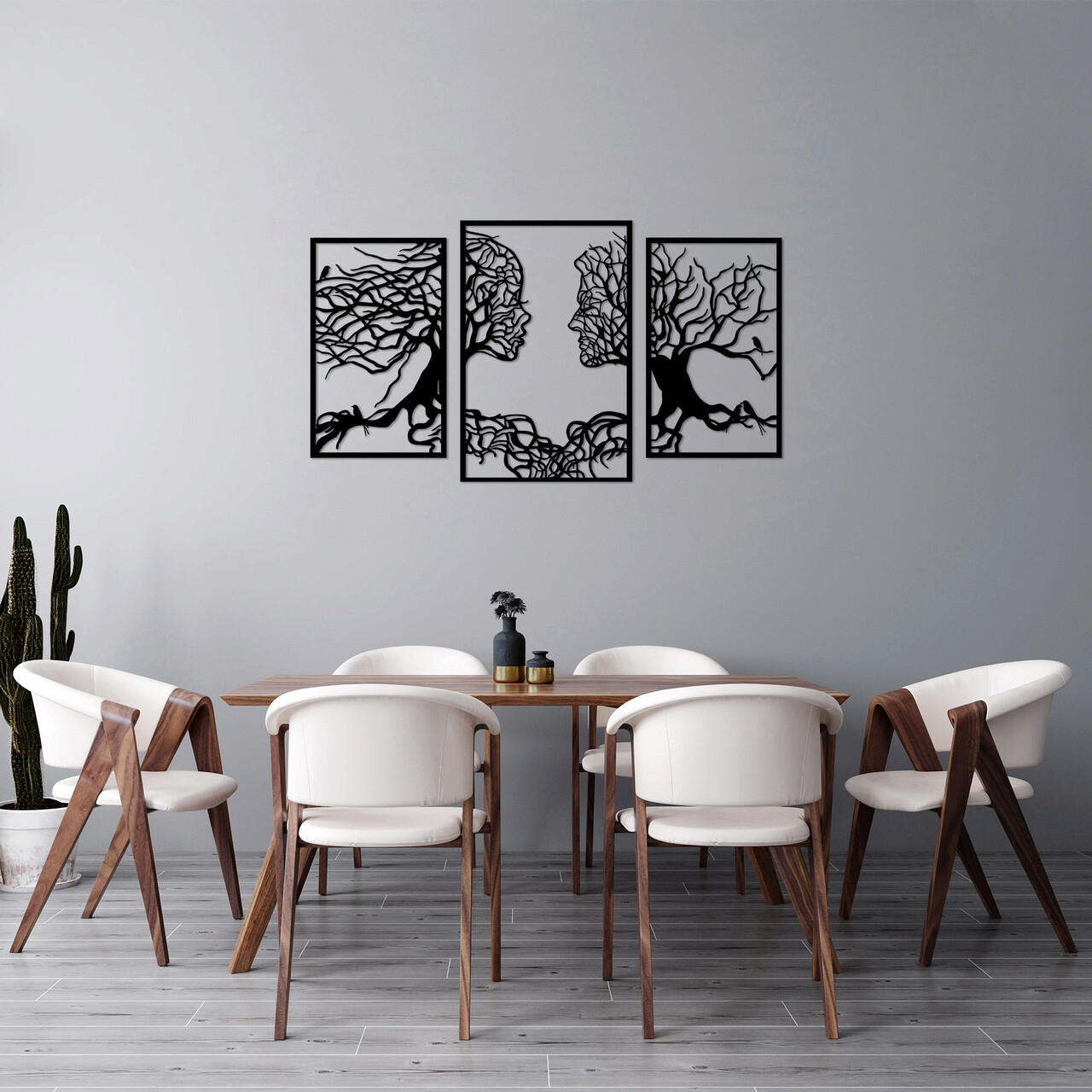 Decoratiune de perete, Tree Love, 50 x 76 cm, 3 piese, Negru - imagine 6